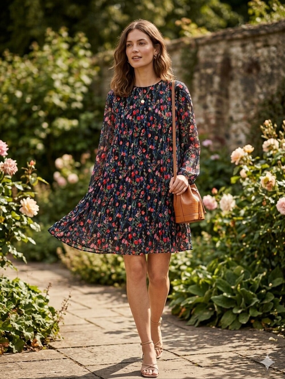 Zara The Annie Floral Pleated Dress Large